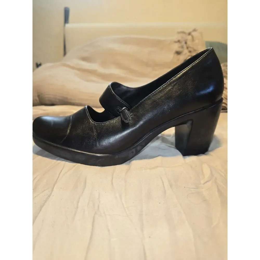 Black leather Mary Jane Dansko chunky block heel womens shoes pumps sz 38 7.5